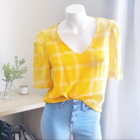 a new day Tops - NWOT a new day | Bright Yellow White Plaid Blouse